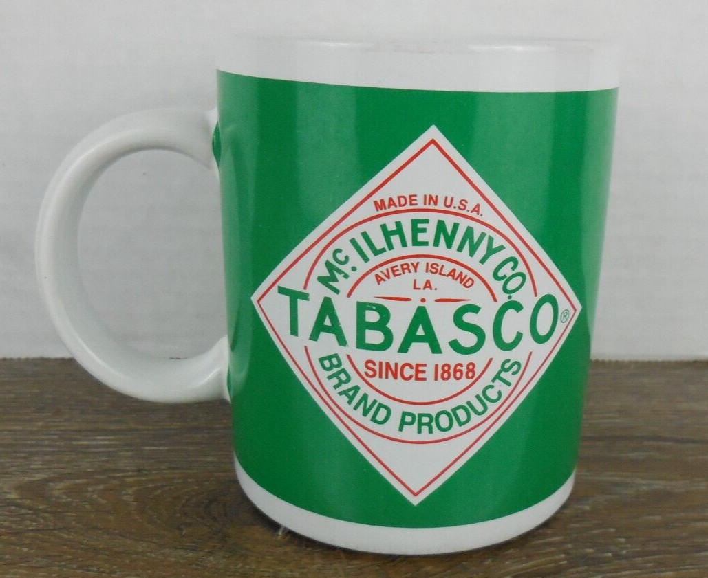 Vintage Tabasco Coffee Mug Cup White & Green McIlhenny Brand Hot Sauce