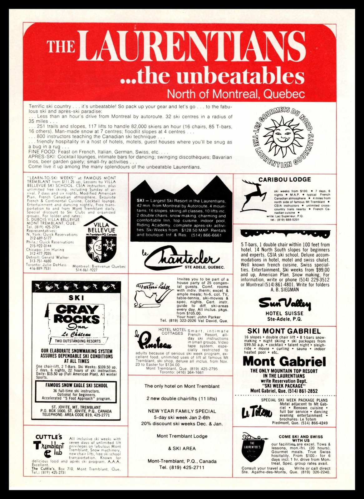 1972 Laurentians “The Unbeatables” North Of Montreal Quebec Ski Area Print Ad
