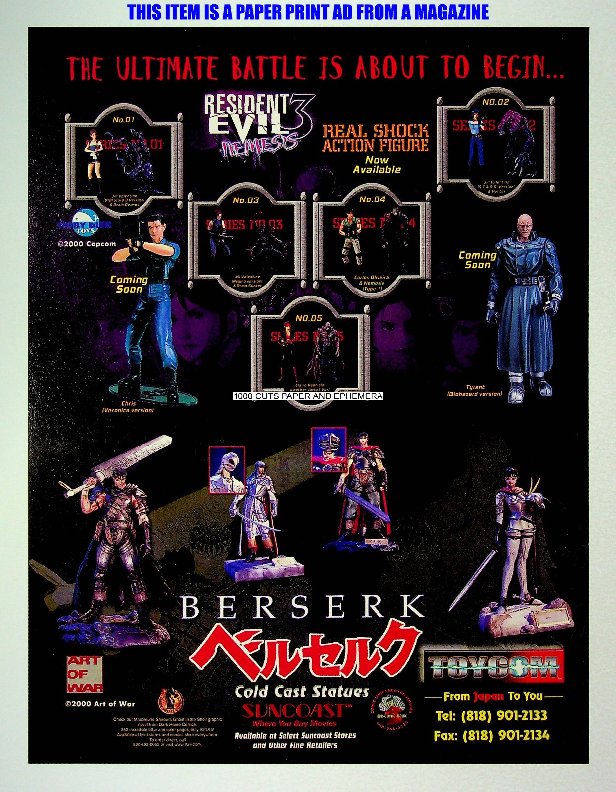 Resident Evil 3 Nemesis + Berserk Figures Toycom 2001 Print Magazine Ad Poster