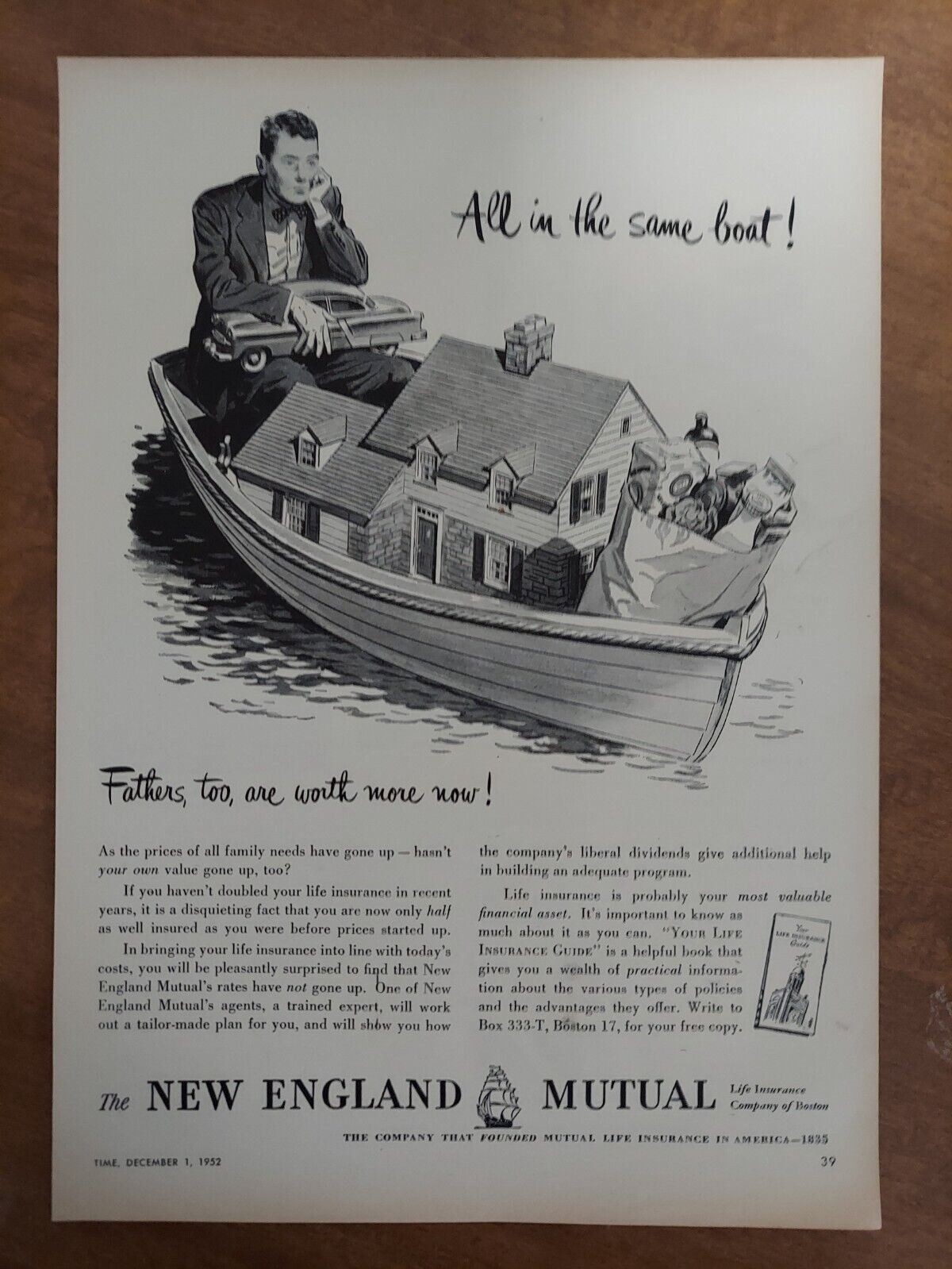 New England Mutual Life Insurance Co Blanket Coverage 1952 Vintage Print Ad