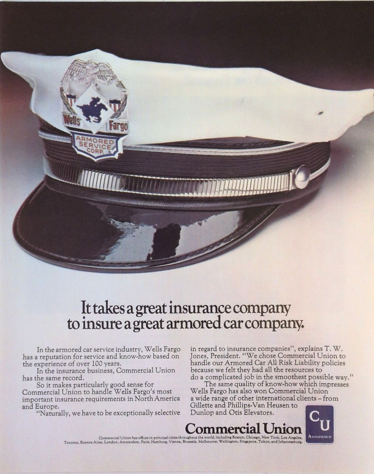 Vintage Wells Fargo Armored Car Insurance Commercial Union 1976 Print Ad