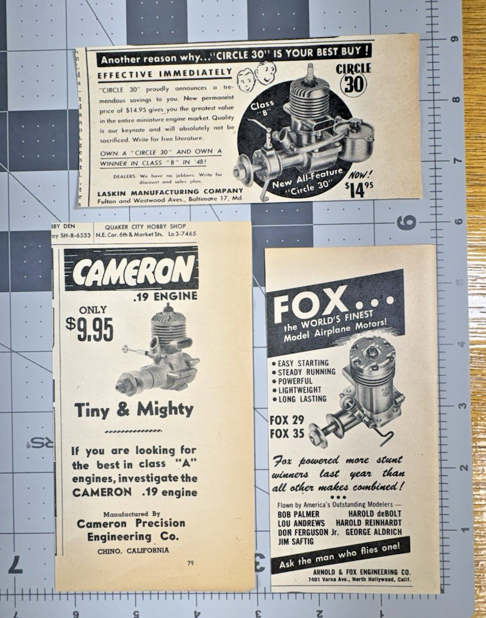 1953 Model Airplane Engine Vintage Print Ads – Cameron Fox Circle 30 Lot