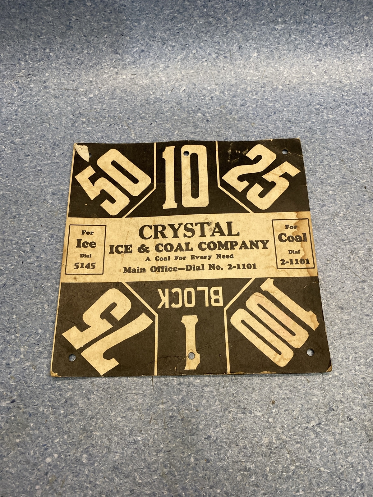ANTIQUE WINDOW Crystal ICE Coal Company CARD 9×9 CARDBOARD Water Stain