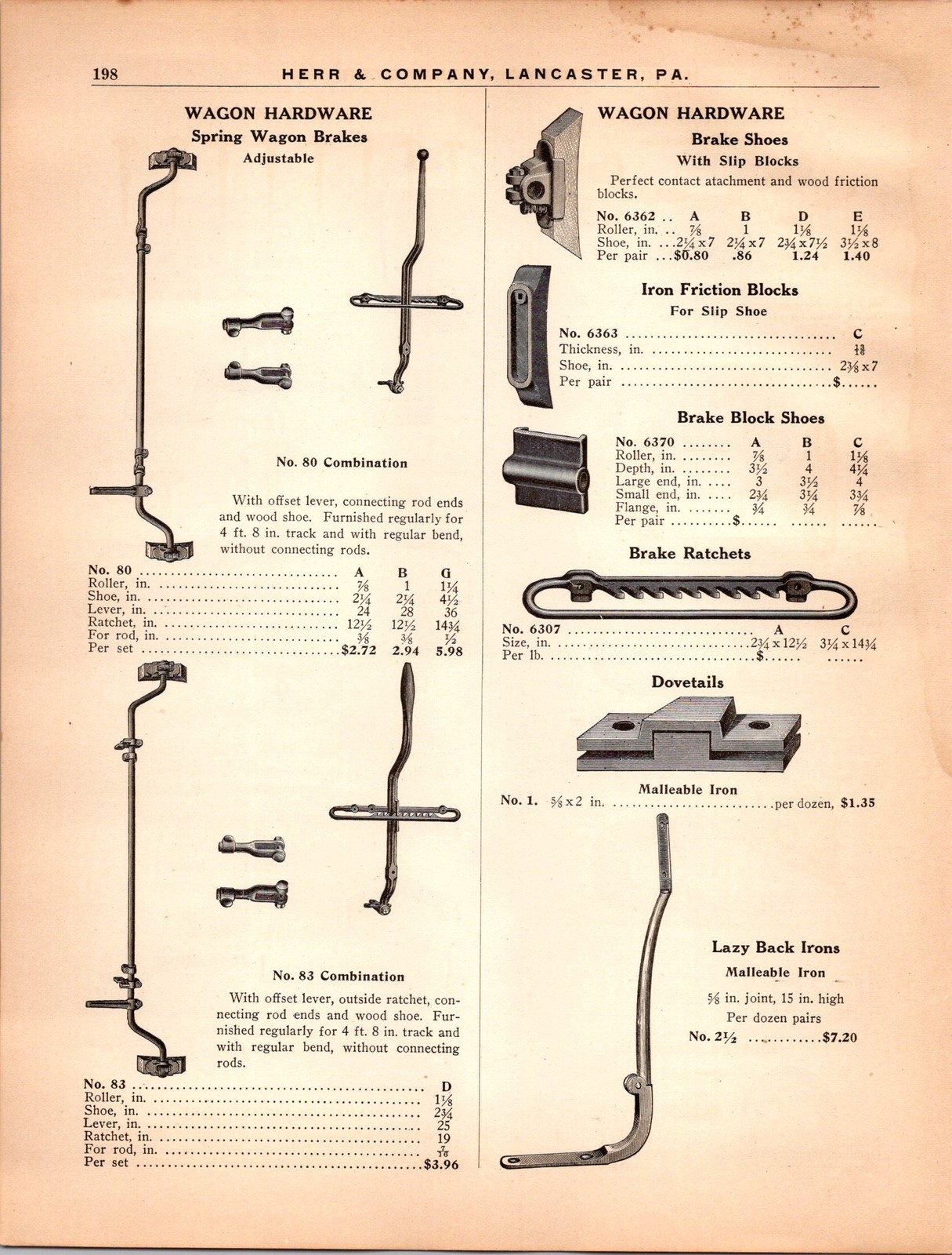 1910s Herr & Company Lancaster PA Wagon Hardware Catalog Page Print Ad