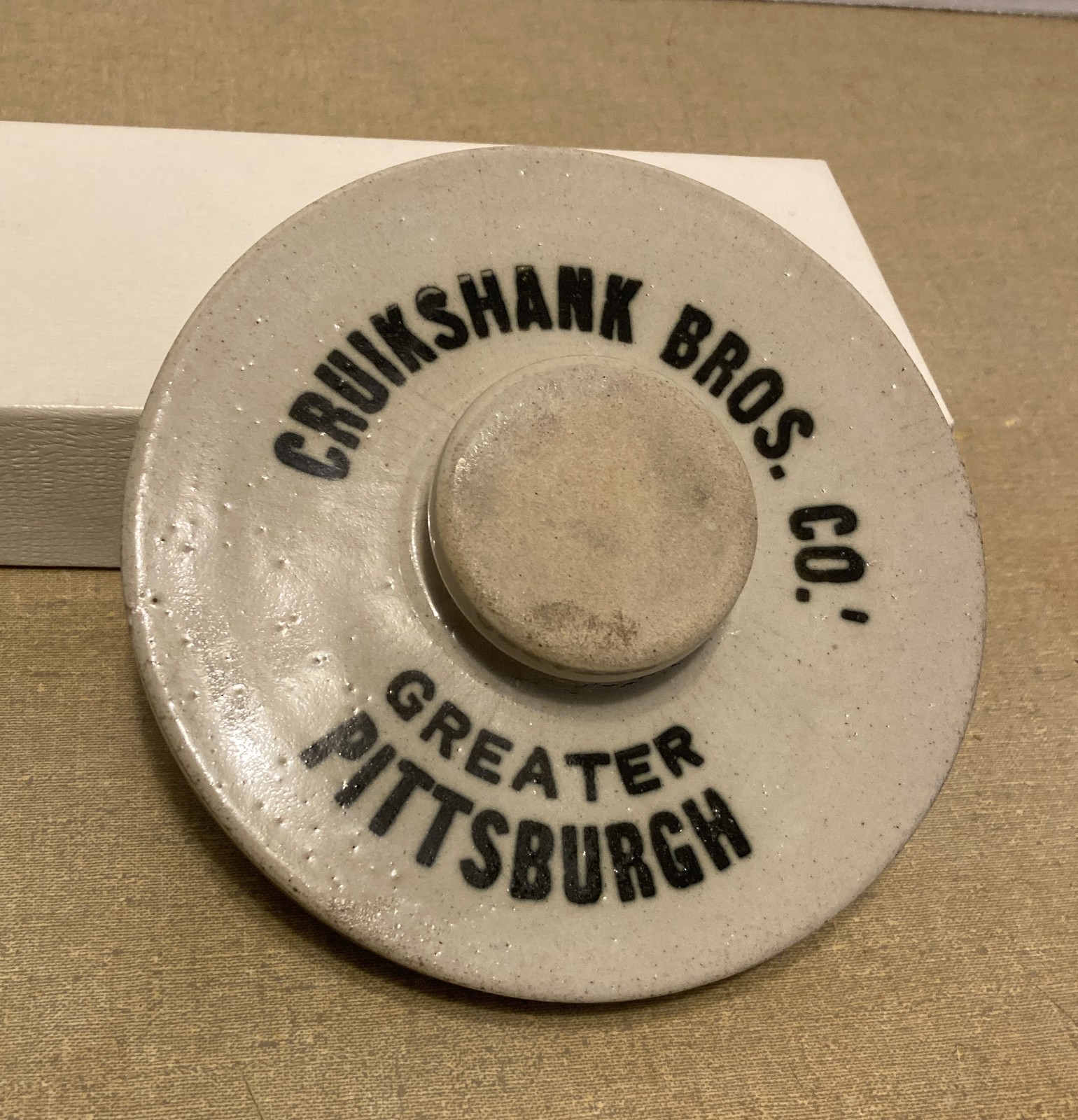Vintage Cruikshank Bros. Co. Greater Pittsburgh Stoneware Jar/Crock Lid 5 3/4″