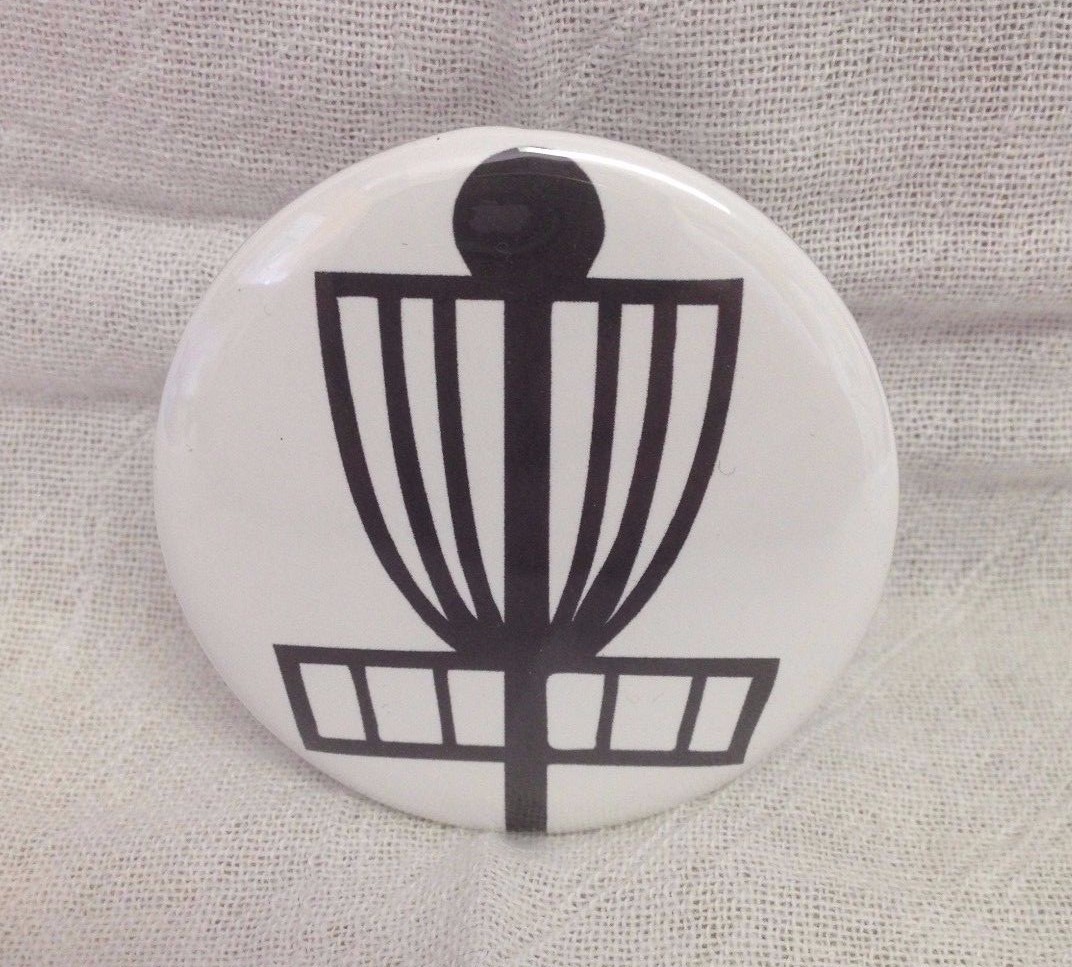 Disc Golf Basket Pin-back Button! Perfect for Disc Golf bag! Great Gift!! USA!