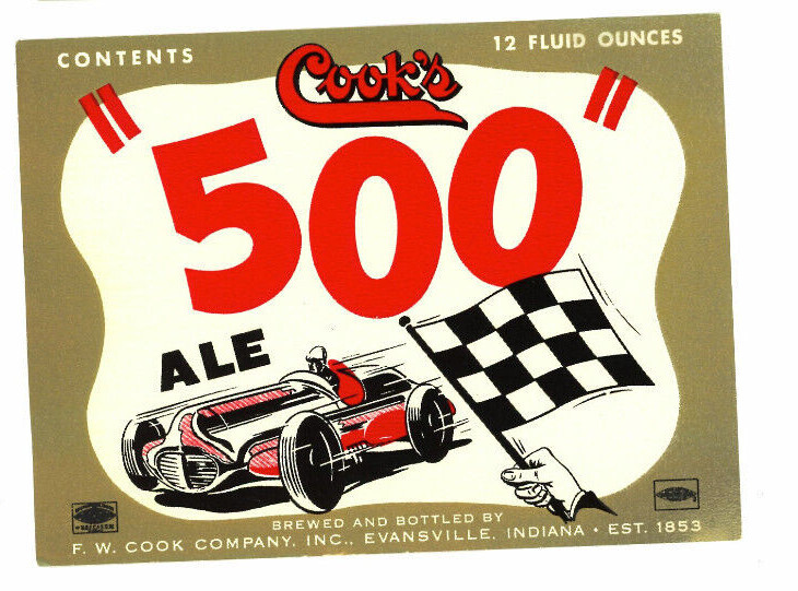 Vintage Ale Label F.W. Cook’s Co Indy 500 Checkered Flag Evansville IN -9233