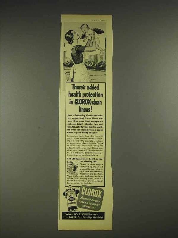 1952 Clorox Advertisement – Added Health Protection