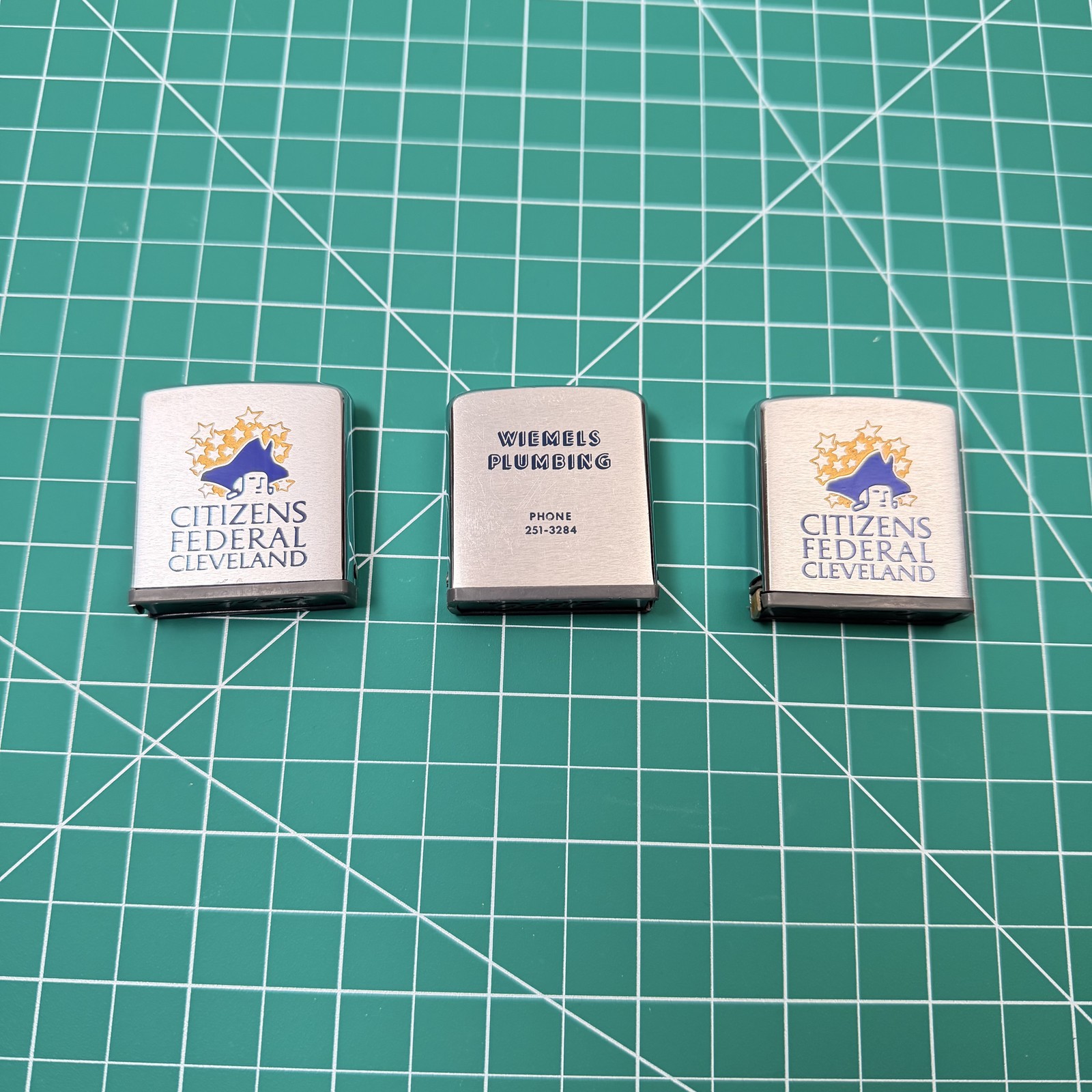 Vintage Zippo Advertising Tape Measure Lot 3 Citizens Federal Wiemels Plumbing