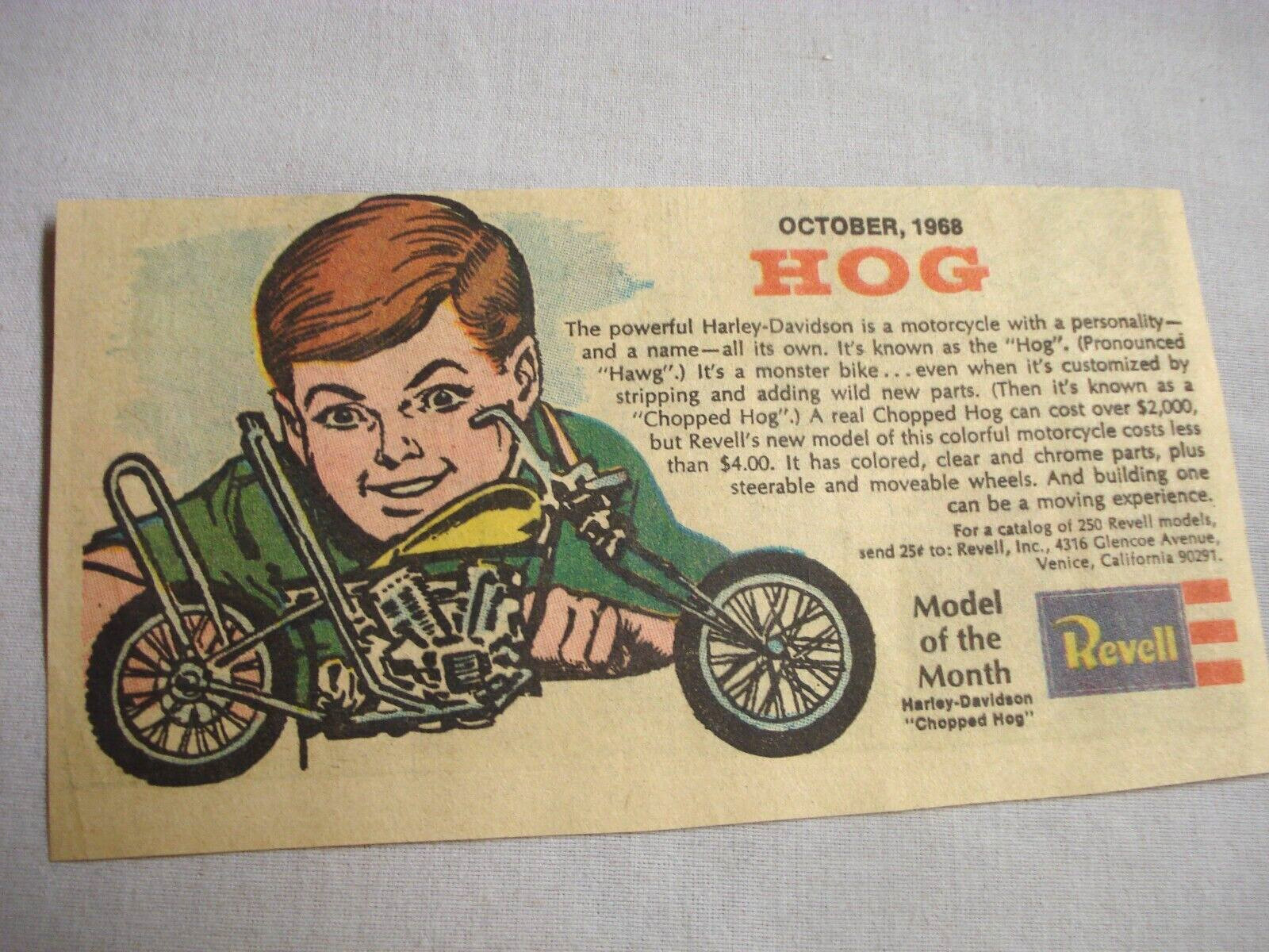 1968 Color Ad Harley-Davidson Hog Plastic Model Kit