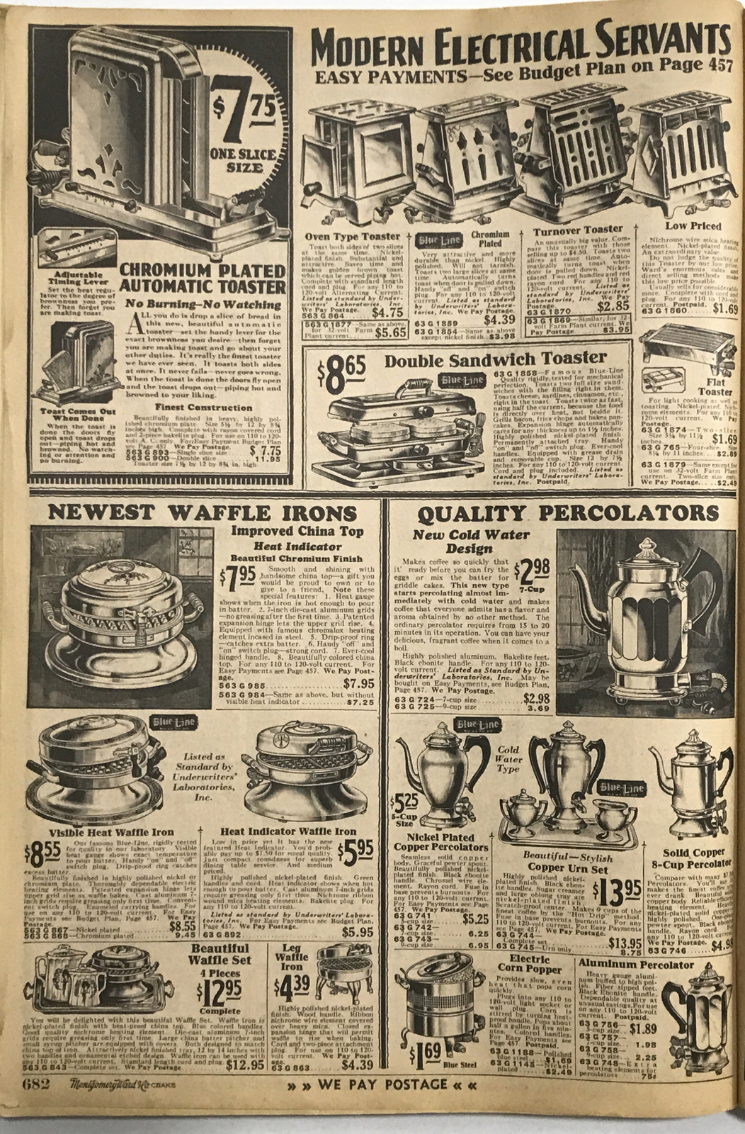 1930 Montgomery Ward’s Modern Electric Appliances PRINT AD 23×33.7cm MWC 682