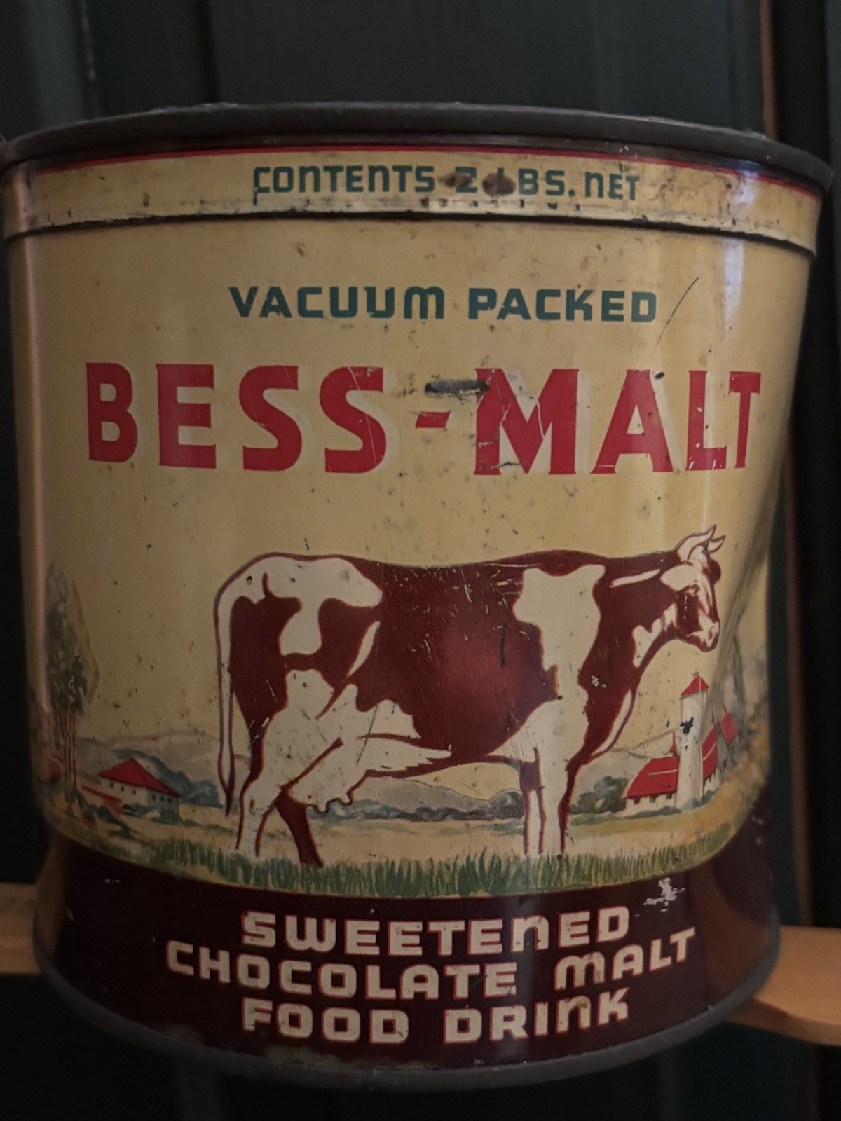 ANTIQUE MALTED MILK BESS-MALT TIN LITHO CAN COUNTRY STORE GROCERY NOS Bordons?