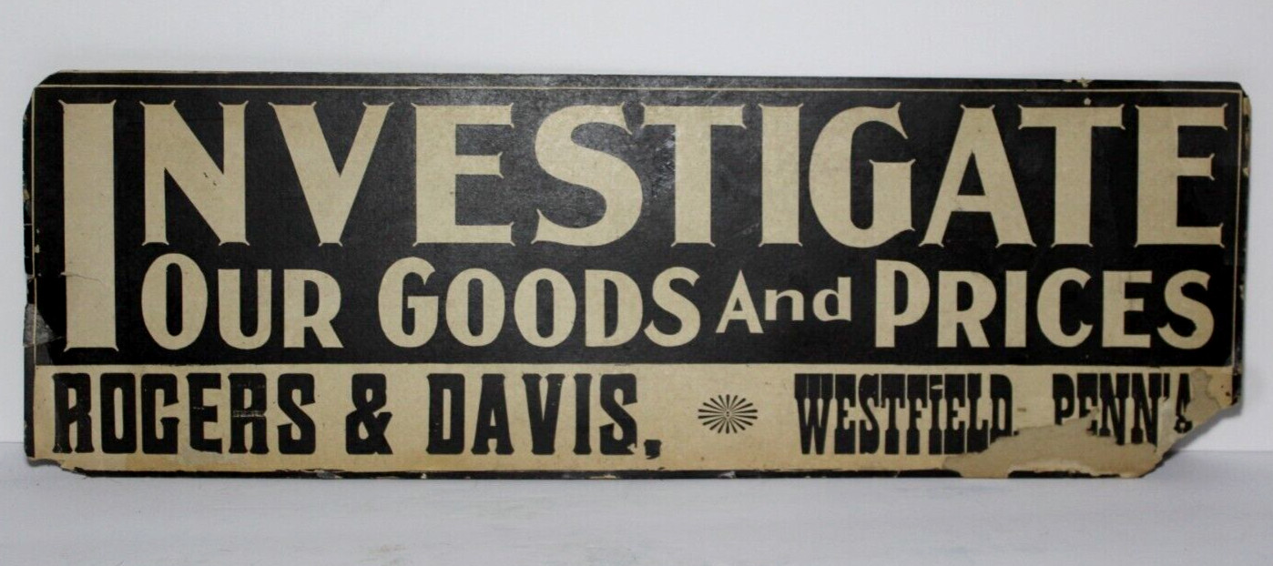 Early Old Vintage Rogers & Davis Trading Post Store Westfield Pennsylvania Sign