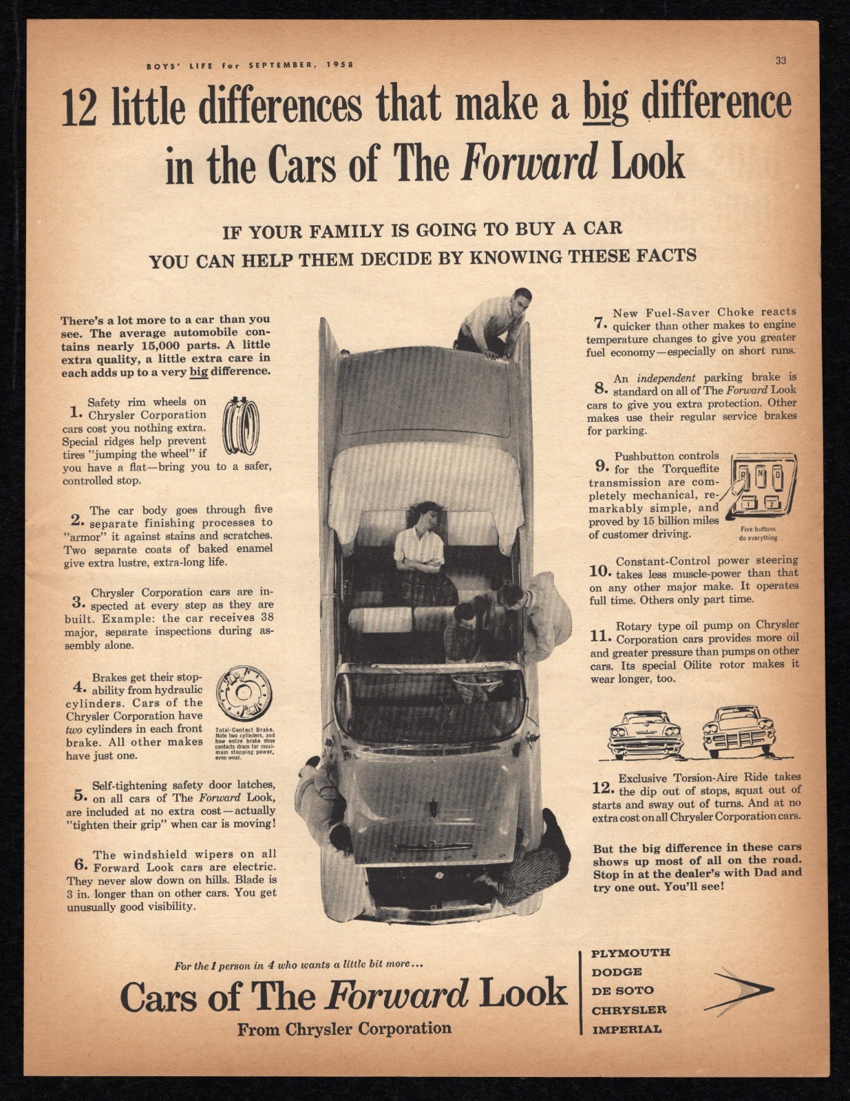 1958 Chrysler Cars Forward Look Plymouth Dodge De Soto Imperial Quality Print Ad