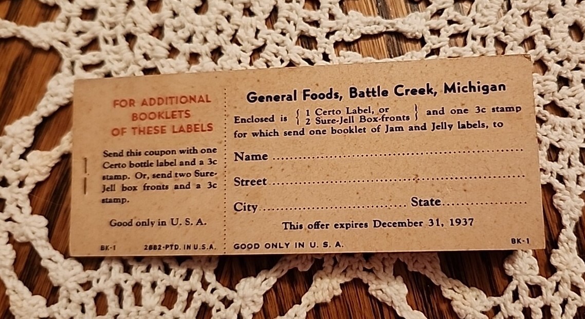 GENERAL FOODS LABELS FOR JAMS & JELLIES. CIRCA 1937