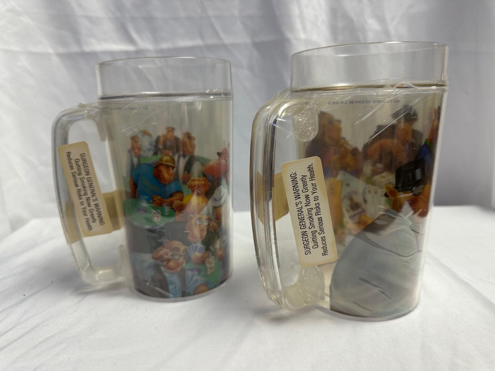 TWO Vtg Joe Camel ThermoServ® Mugs Pool Poker Bar Acrylic Cup “Smooth Character”