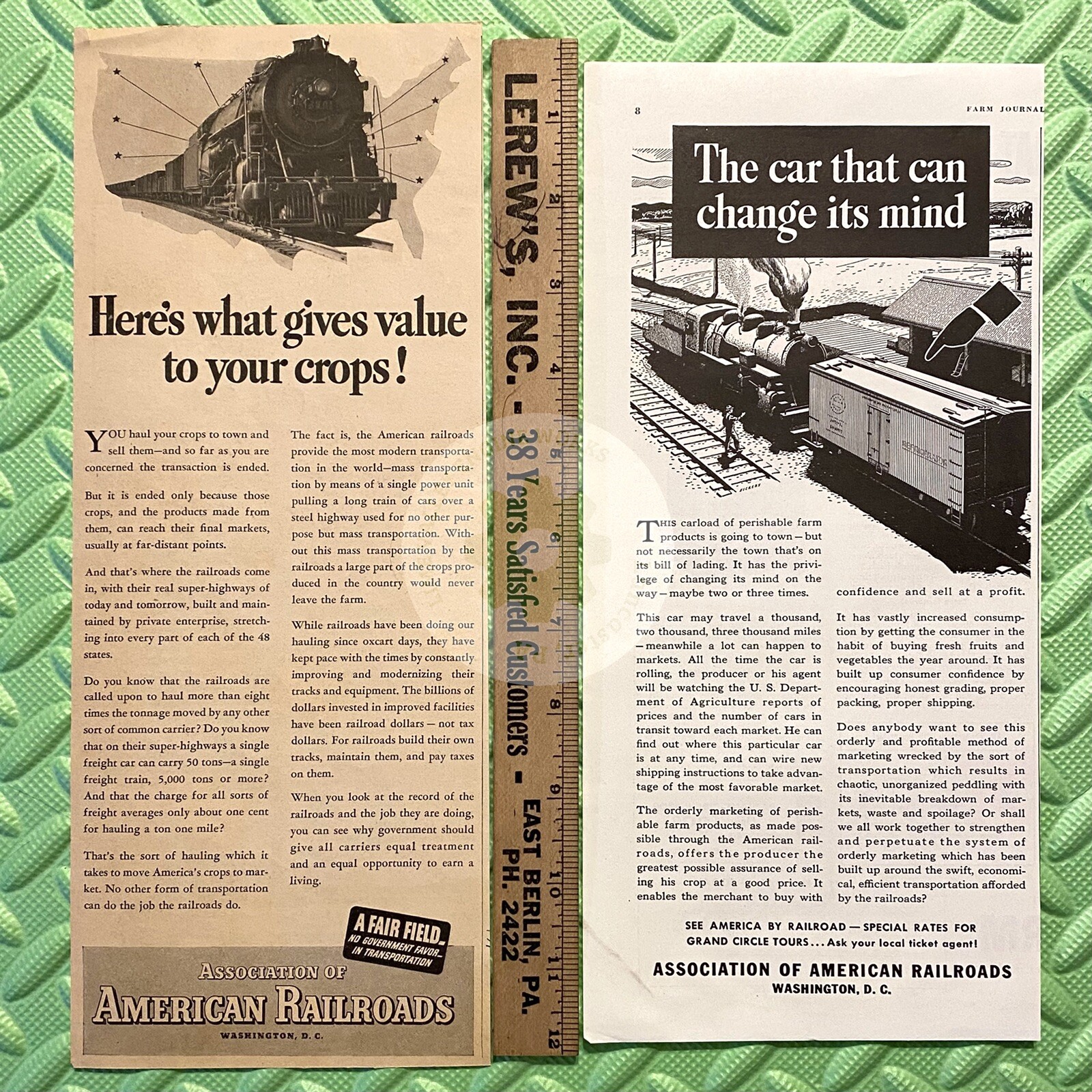 Original 1939 & 1941 Association of American Railroads Print Ad LOT. Trains