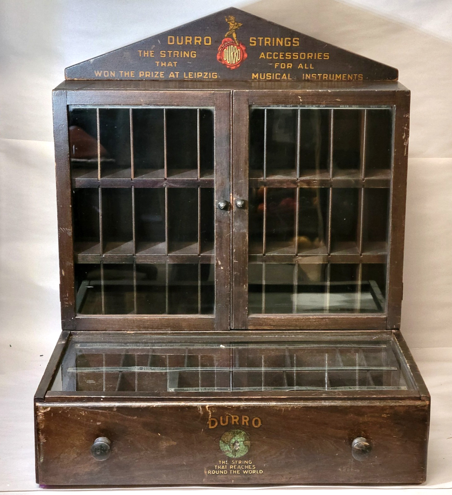 Musical Instrument Strings Store Display Cabinet Antique Violin Guitar Banjo 20s