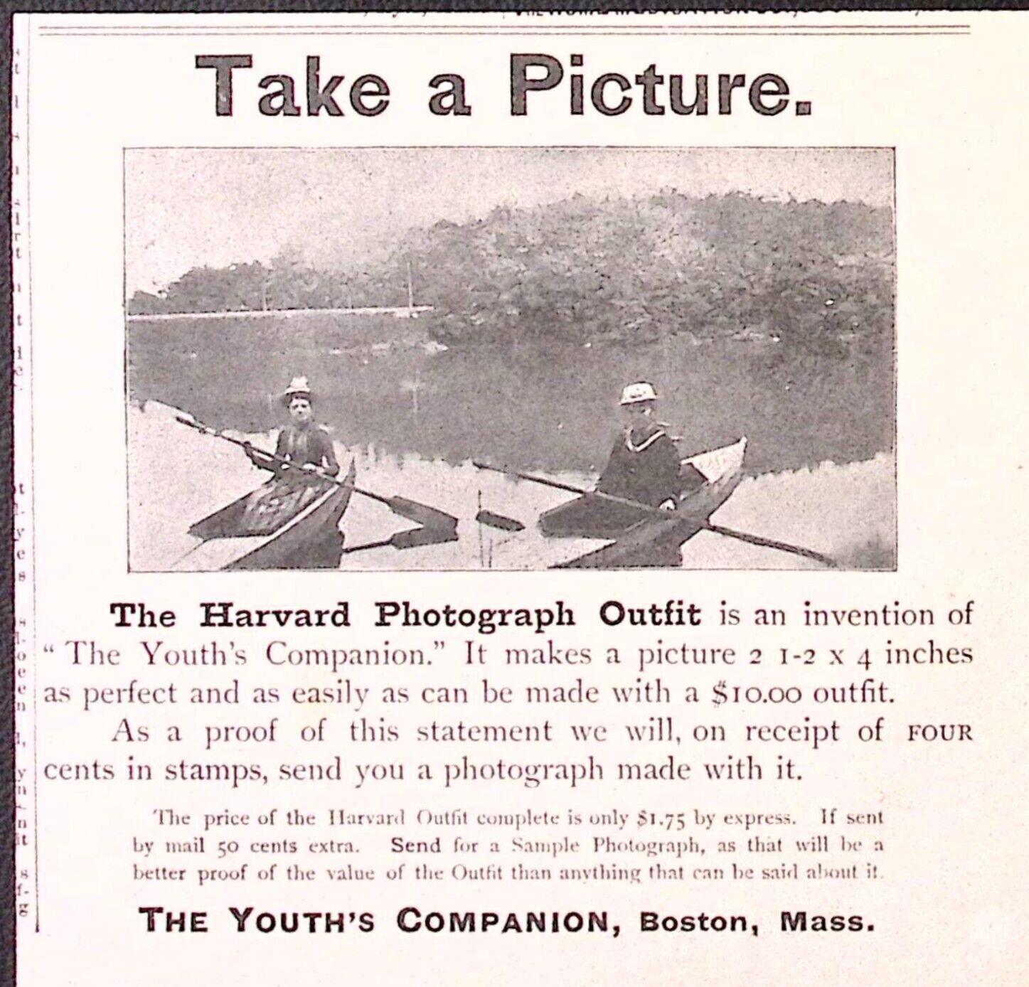 1891 Harvard Photograph Outfit Take a Pic Youth’s Companion Print Ad 4.75 x 5″