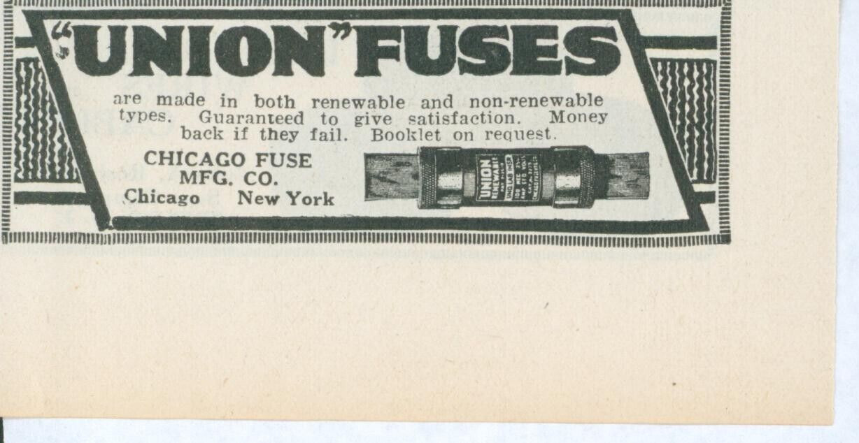 1923 Union Fuses Chicago Fuse Co Money Back Booklet Offer Ad EW1
