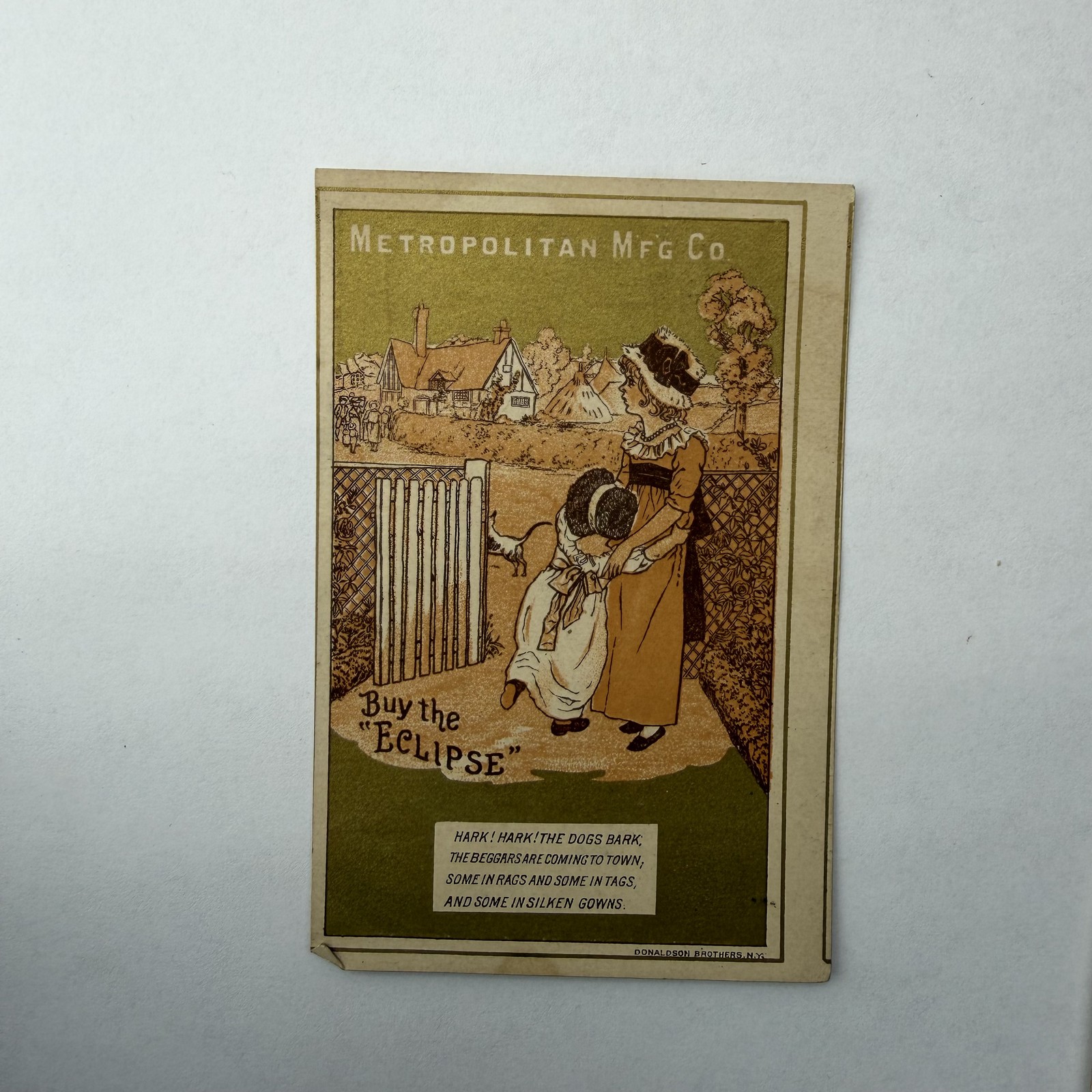1890s Metropolitan Mfg Co Newark NJ Victorian Litho Trade Card Eclipse Wringer
