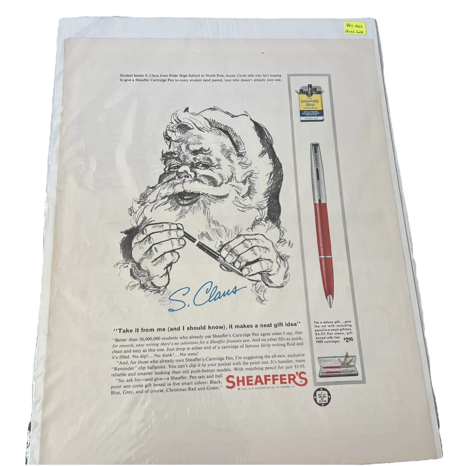 1962 Sheaffer’sPen Ad 14×10