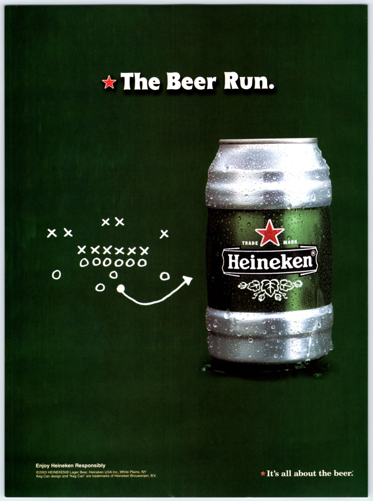2005 FOOTBALL THE BEER RUN HEINEKEN Vintage 8″X11″ Magazine Ad 2000’s M788