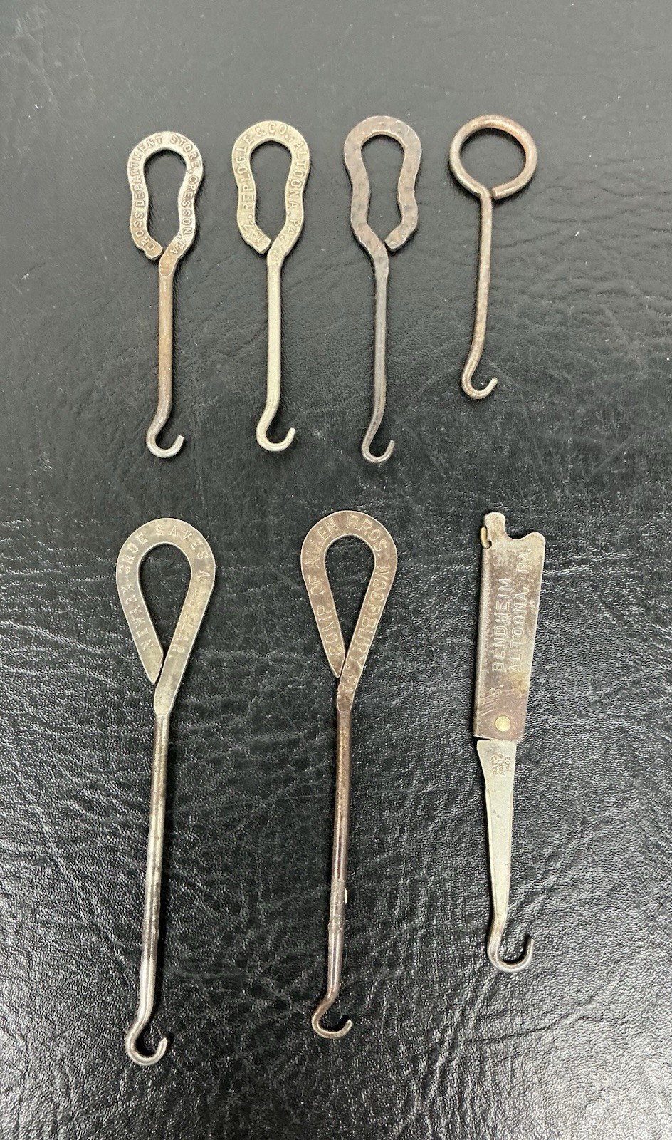Vtg Lot of 7 Mixed Button Hooks from PA Altoona Pat 1903 Cresson Woodbury