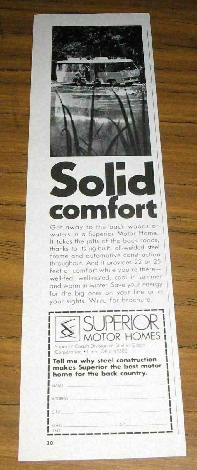 1971 Print Ad Superior Motor Homes Coach Sheller-Globe Lima,Ohio