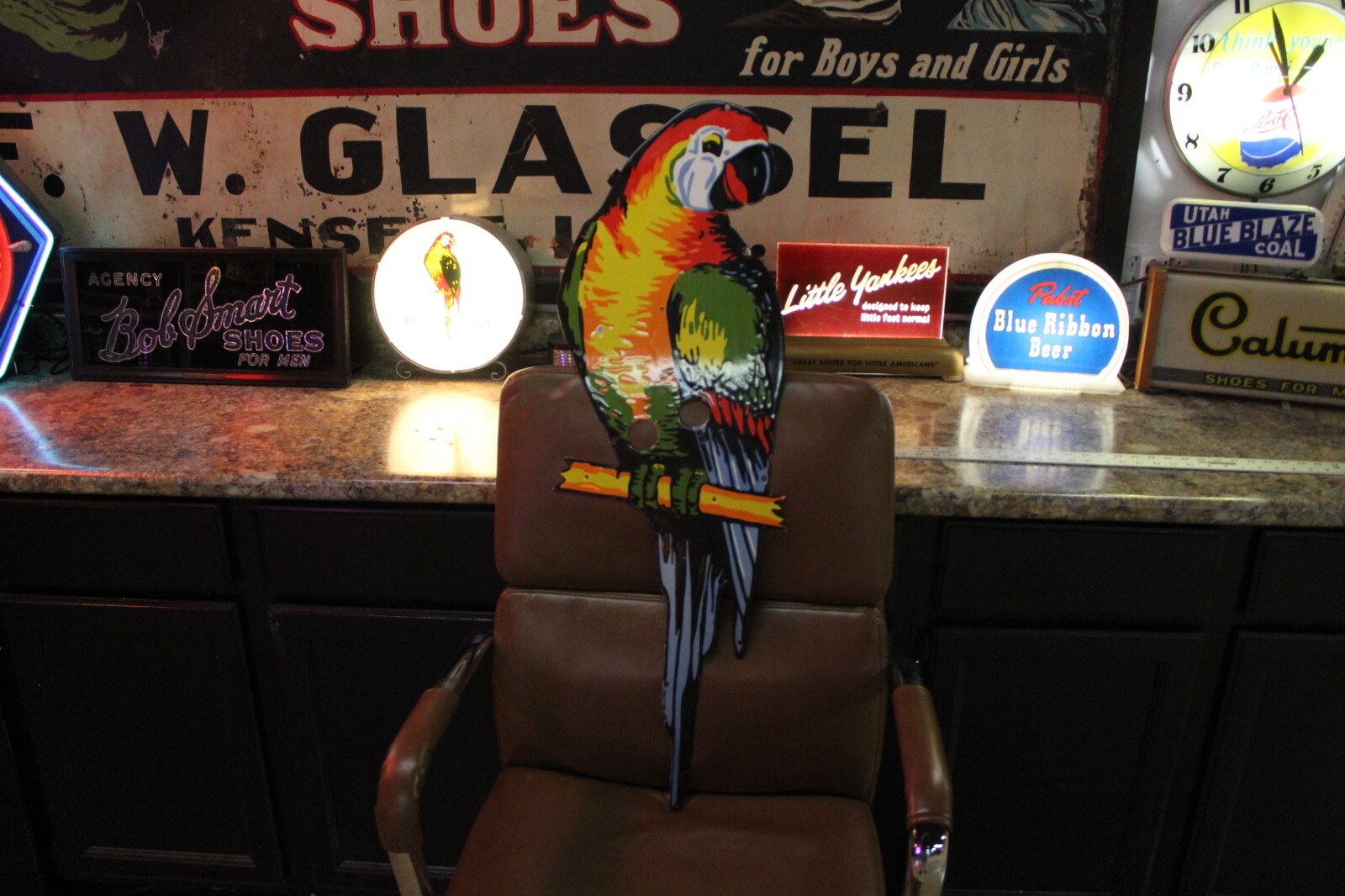 RARE POLL PARROT SHOE DEALER PORCELAIN METAL NEON SIGN SKIN TROPICAL TIKI BAR 66