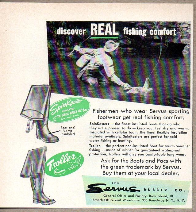 1960 Print Ad Servus Rubber Co Fishing Boots Spinkaster,Troller, New York,NY