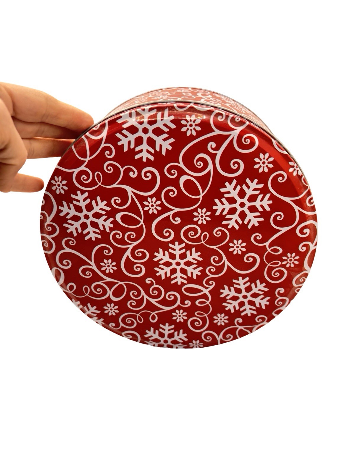 Red And White Celebration Holiday Cookie Or Cake Tin 9”
