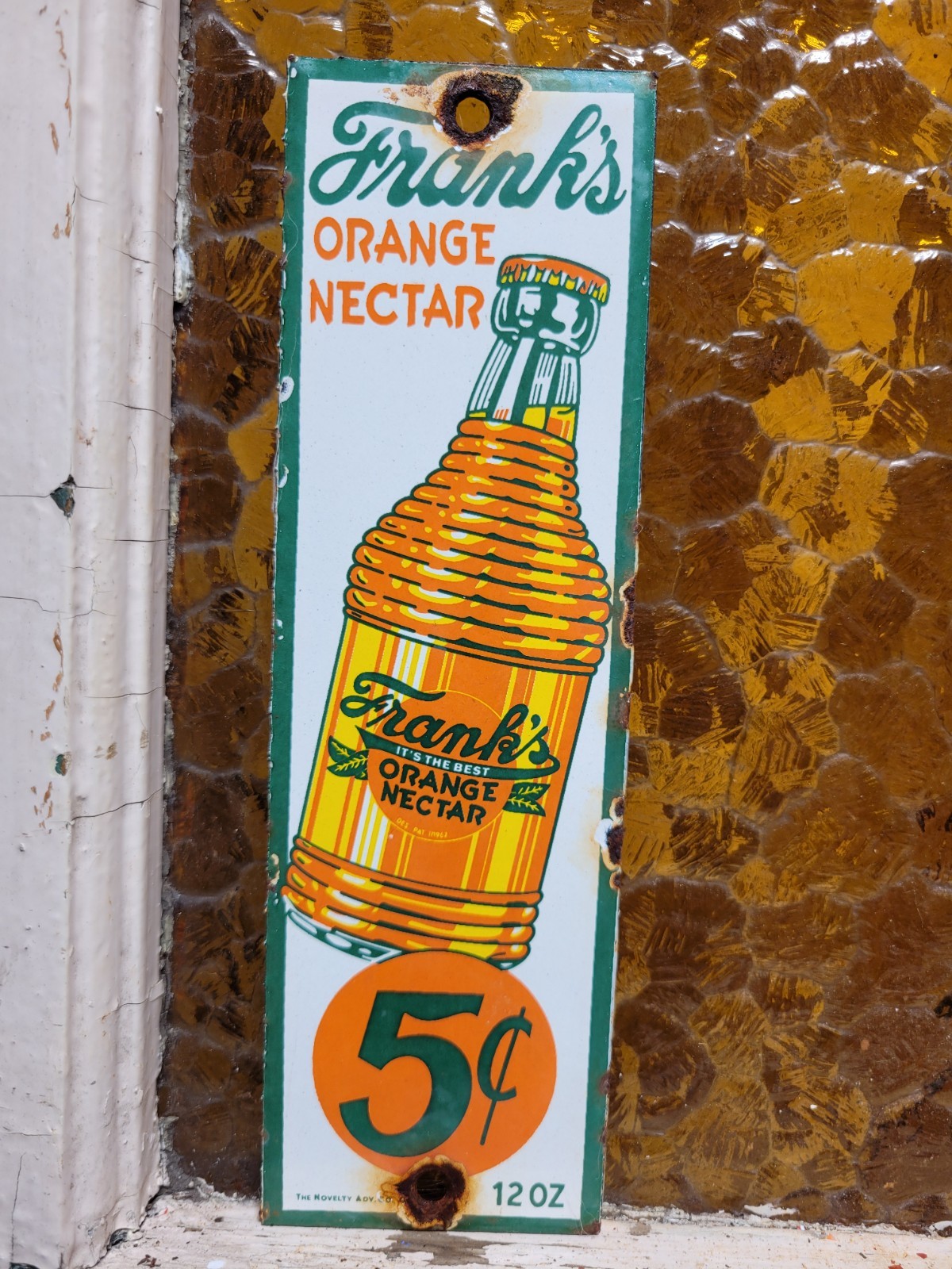 VINTAGE FRANKS ORANGE NECTAR PORCELAIN SIGN BEVERAGE SODA JUICE BOTTLED DRINK