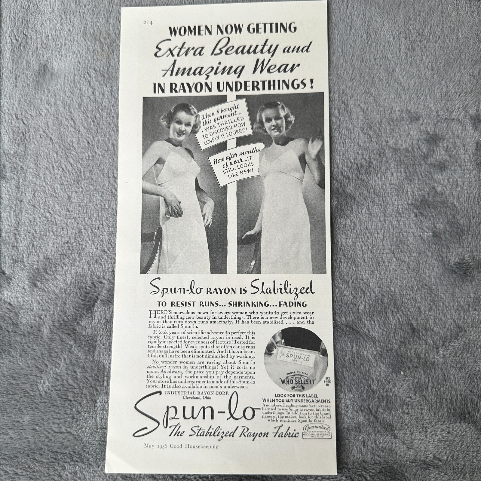 1936 Spun Lo Rayon Underthings Vintage Print Ad Womens Lingerie Fashion