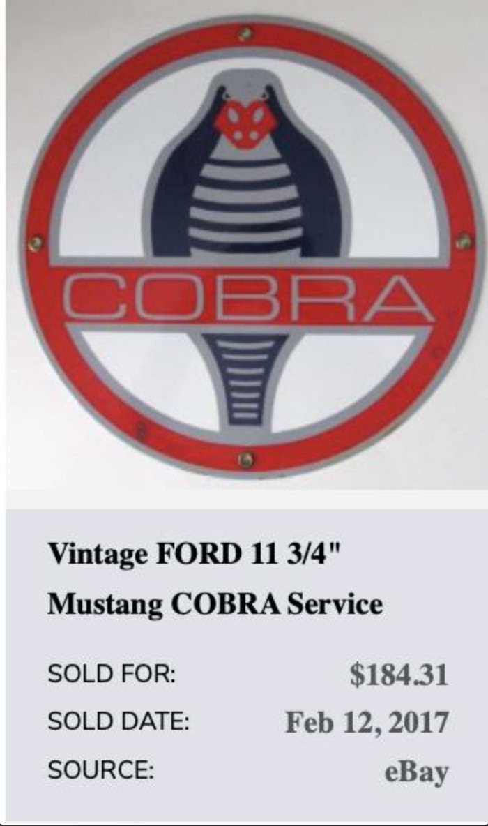 VINTAGE FORD SHELBY COBRA SPORTS CAR SNAKE 12″ PORCELAIN METAL GASOLINE OIL SIGN