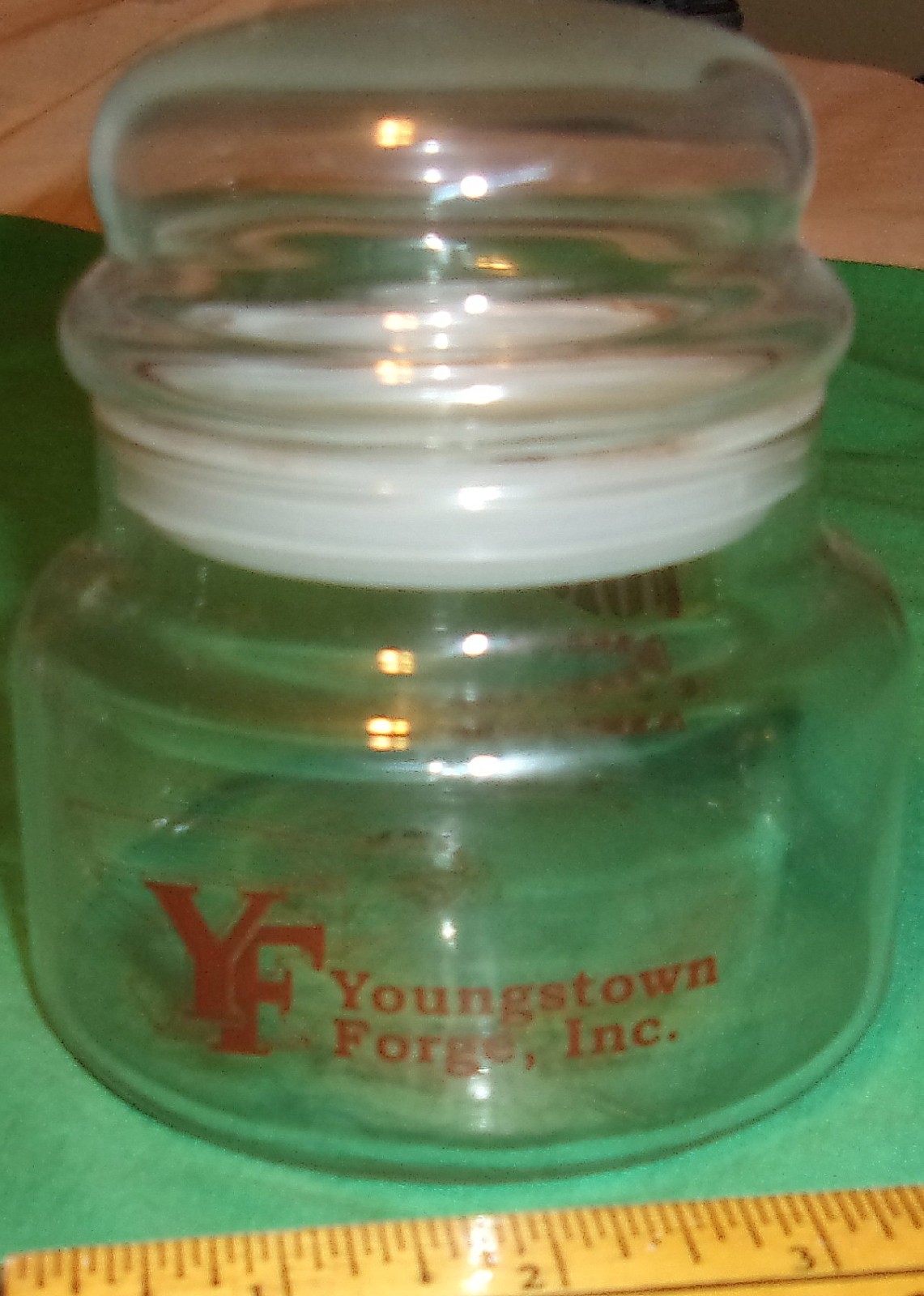 Youngstown Forge Inc. Steel Mill Glass Airtight Candy Jar 4 1/2 Inch Clean!