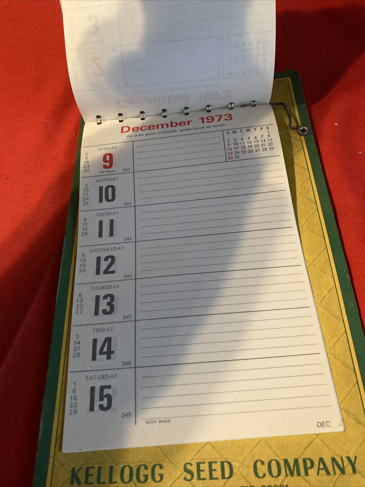 Vintage 1973 Season’s Greetings Kellogg Seed Company Calendar Unused