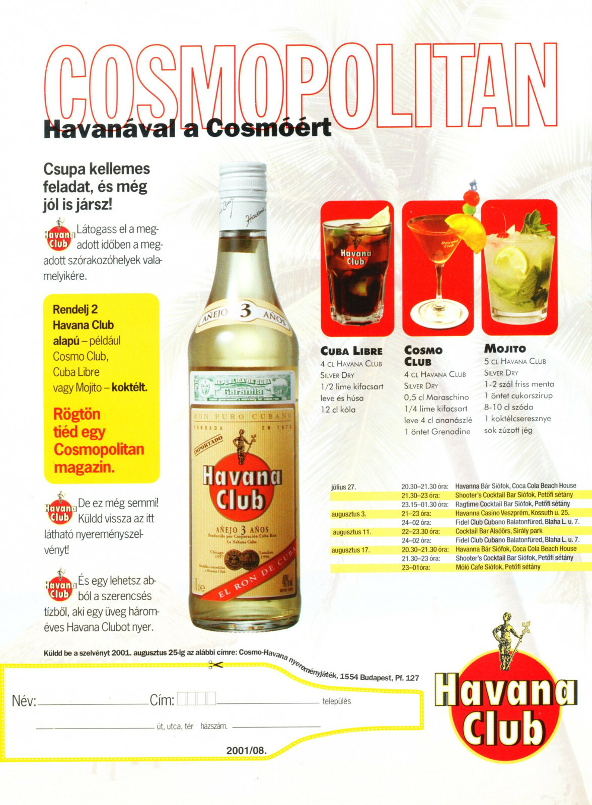 HAVANA CLUB RUM AD #1 RARE 2001 OUT OF PRINT FOREIGN
