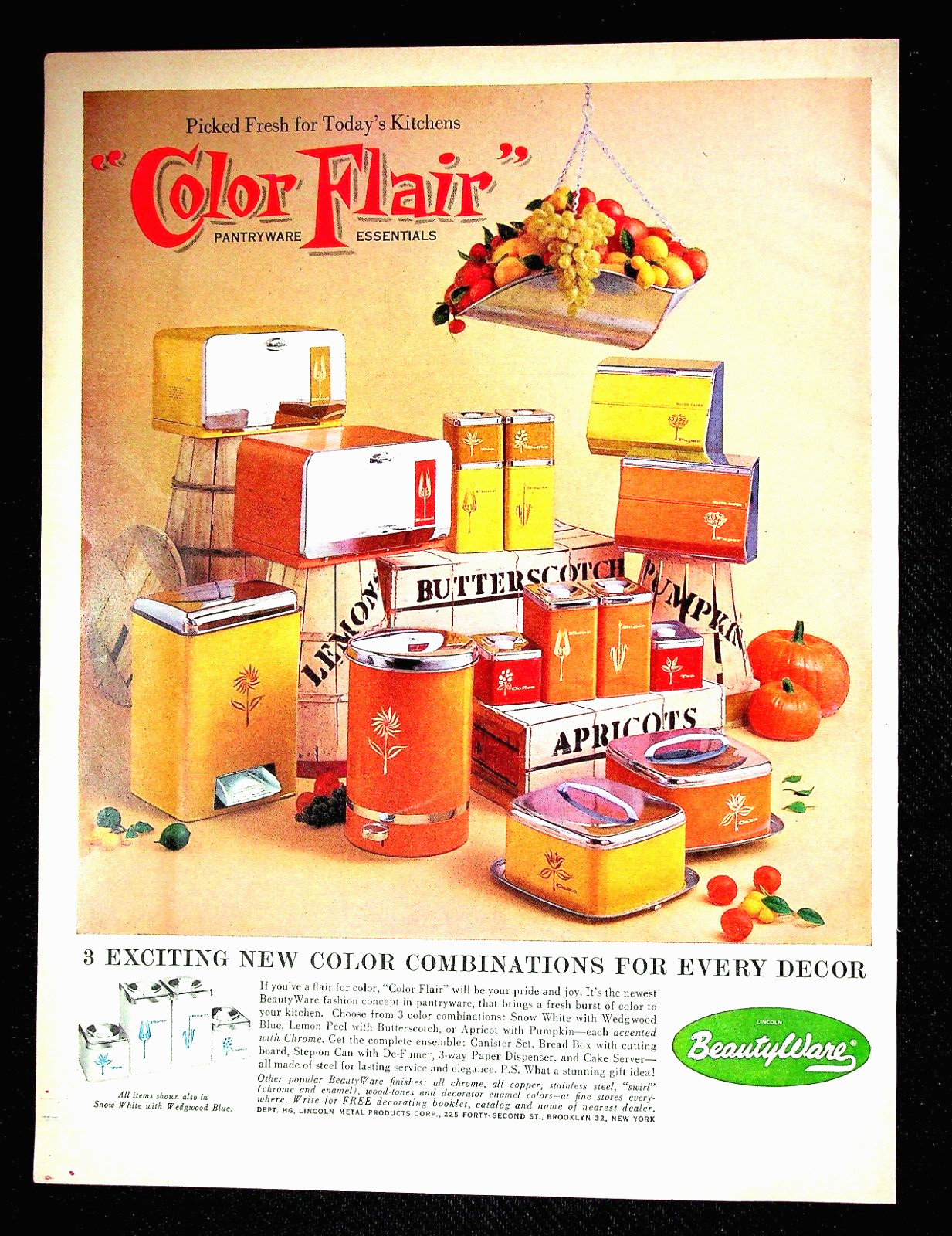 BeautyWare Kitchen Pantryware, MCM , Color Flair, Oct 1962 H&G, VTG Print Ad