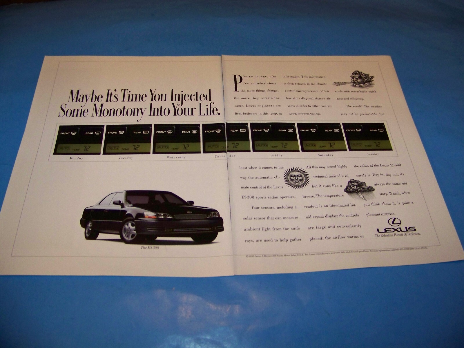 Lexus ES 300 Original Print Ad From Magazine 1992 (Double Page)