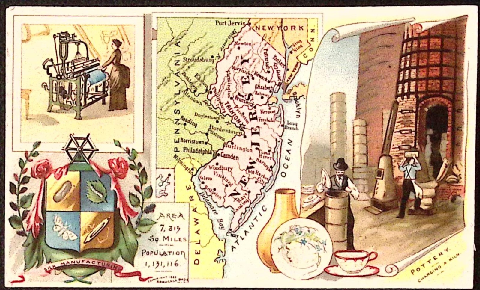 c1889 Arbuckle Bros Coffee Trade Card New Jersey State Map Industries