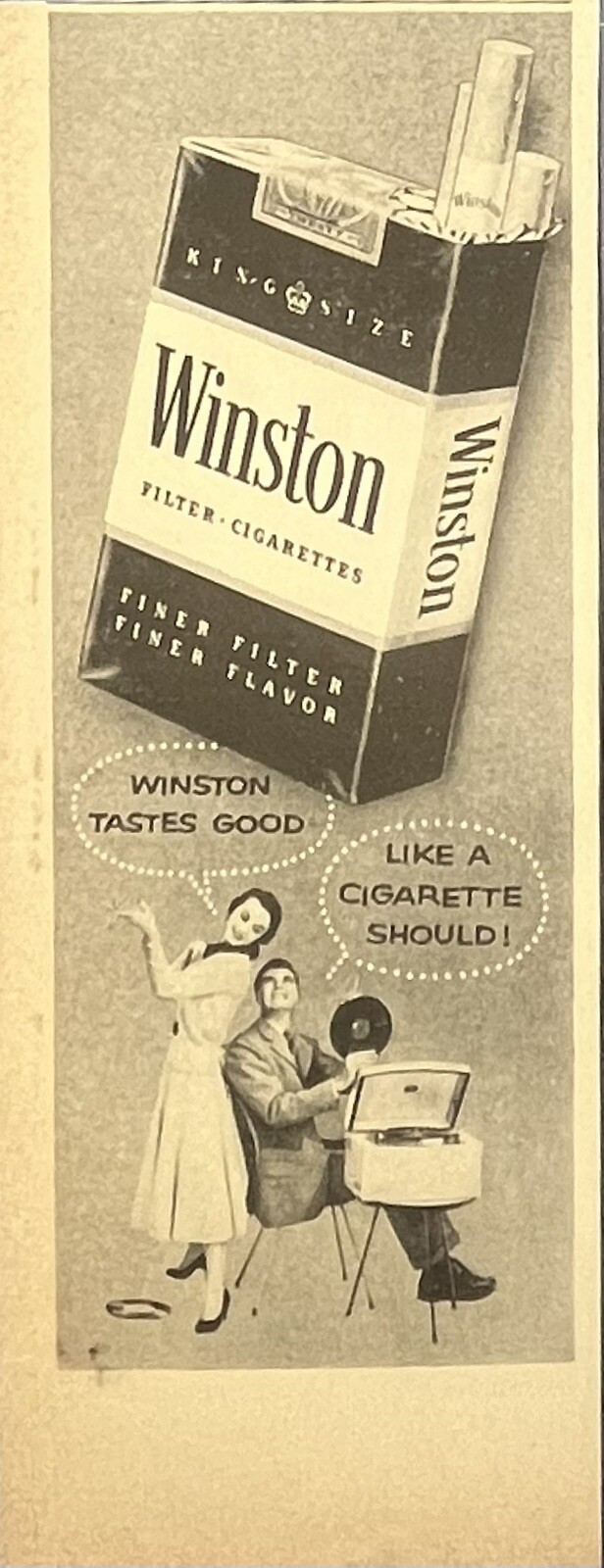 Vintage Print Ad 1956 Winston Cigarettes Retro Bar Home Kitchen MCM Art