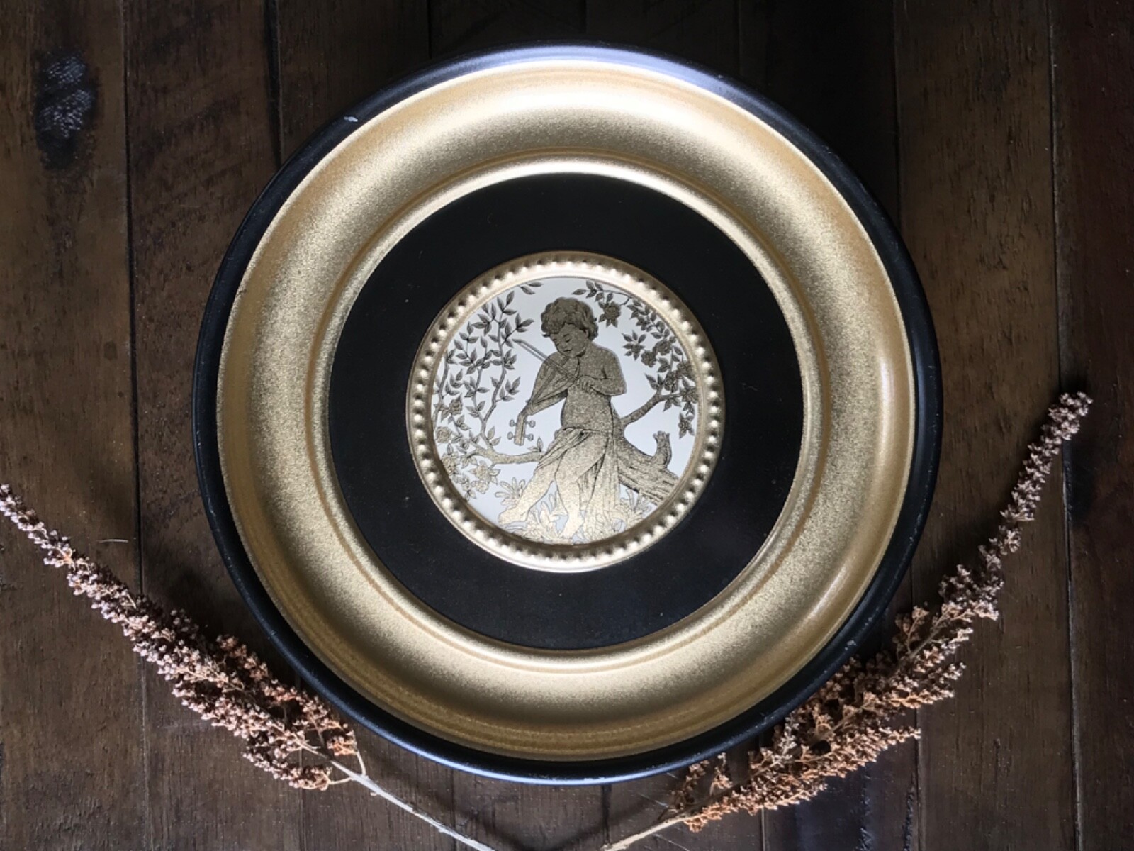 Vintage Cookie or Biscuit Tin ~ Black and Gold ~ Cupid Type Figure