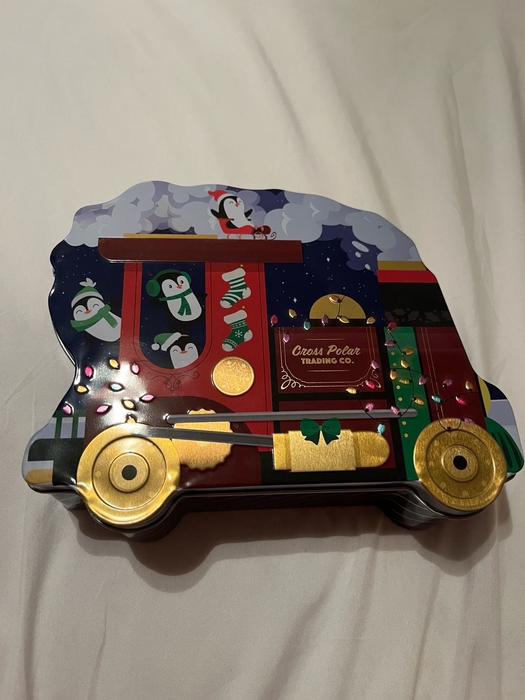 Cross Polar Trading Co. Christmas Holiday Train Tin with Fudge Dipped Pretzels