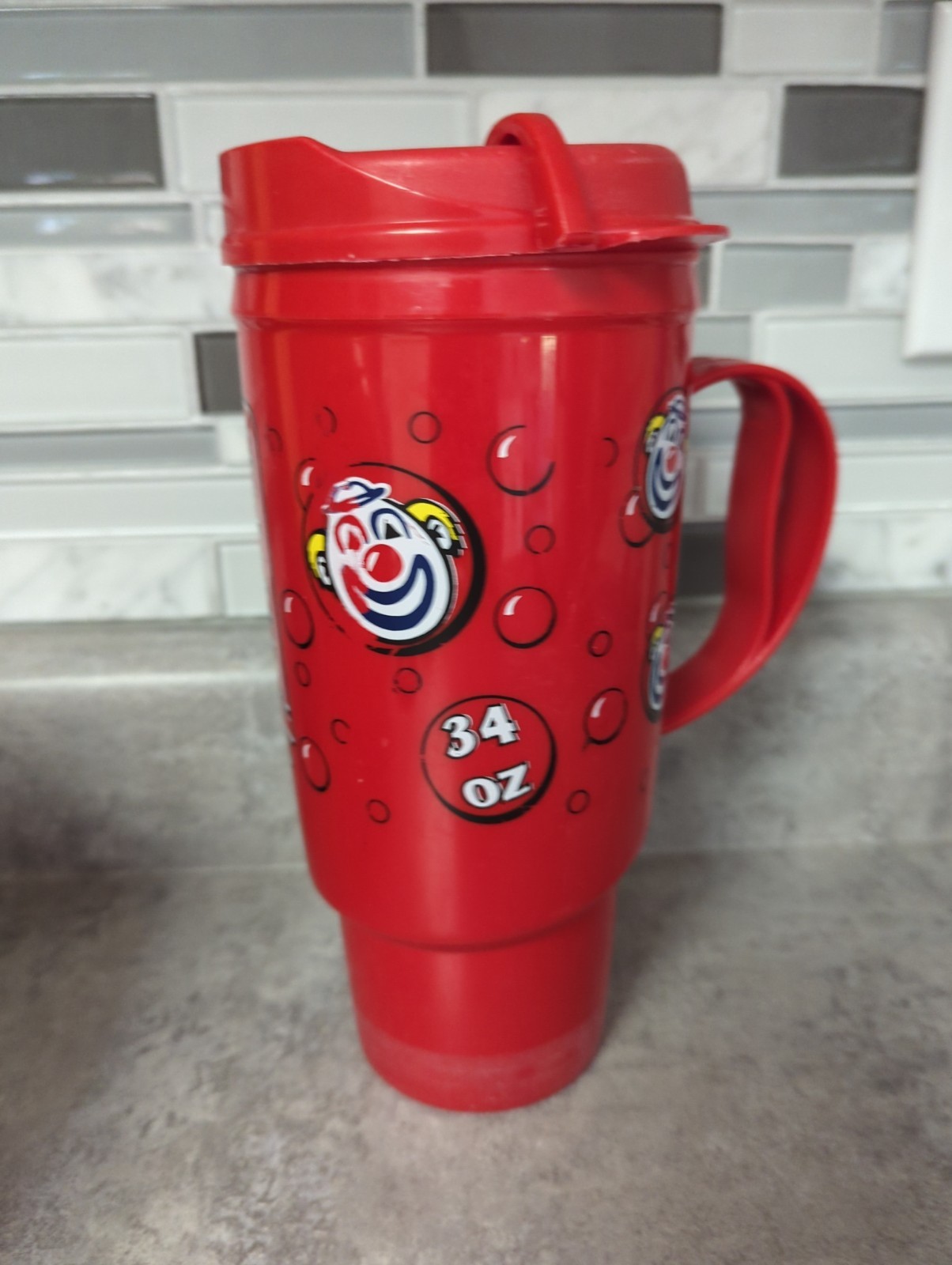 Whirley 32 Oz Travel Mug Trucker Insulated Clown Holiday Oil Cup Lid Red
