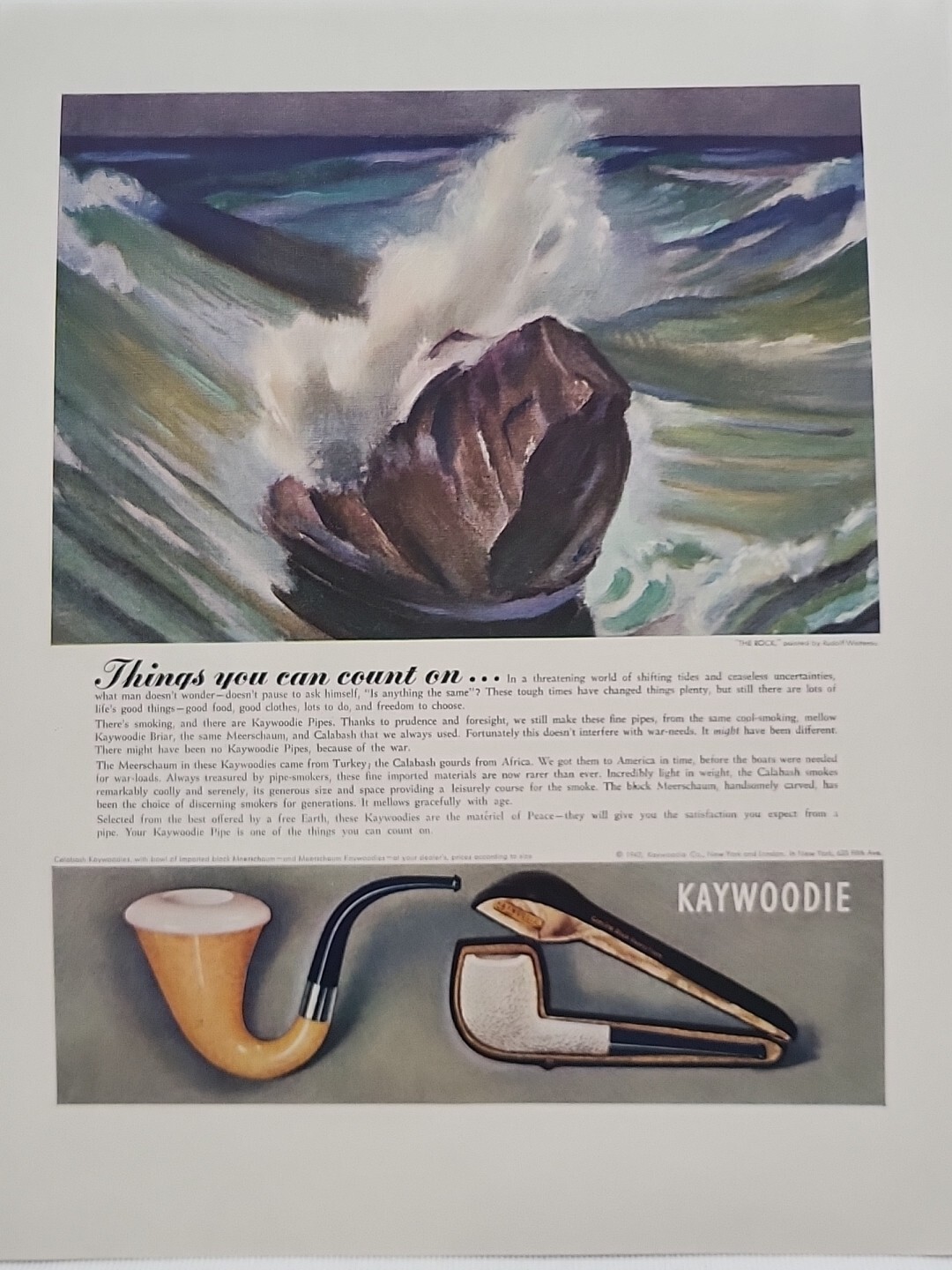 1942 Kaywoodie Pipe Fortune Magazine WW2 X-Mas Print Ad Calabash Meerschaum