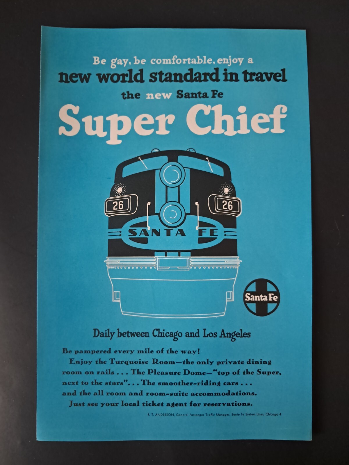 1940s Santa Fe Railroad Print Ad Super Chief Original Mid Century Vintage #3