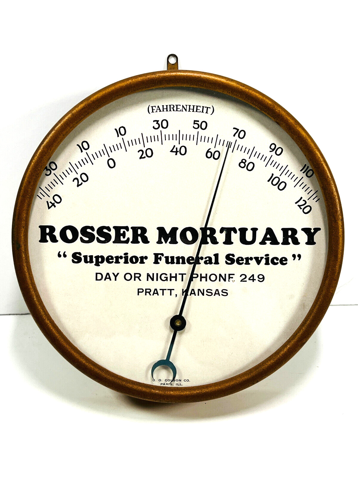RARE Rosser Mortuary Funeral Home LARGE wall thermometer pratt ks kansas