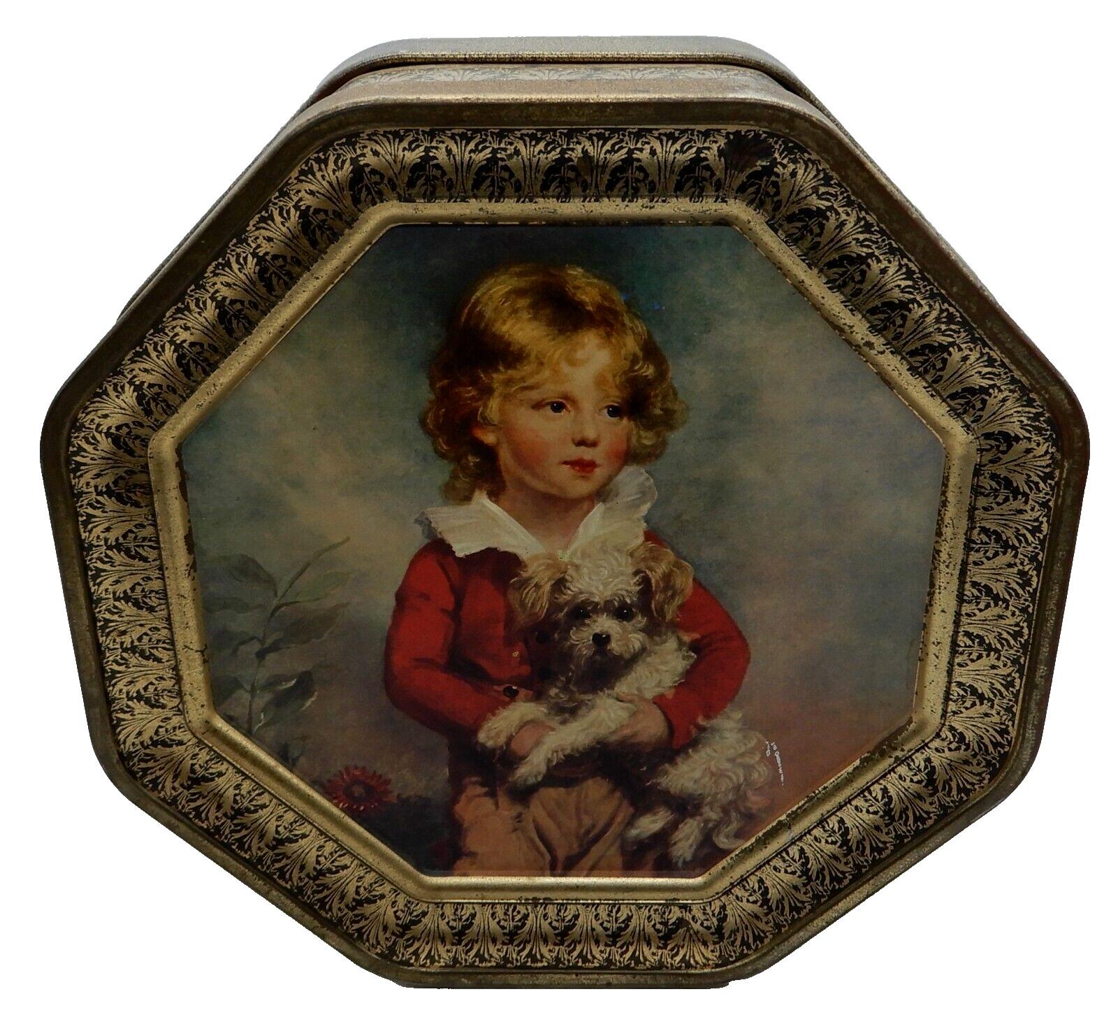 1960s Metal Octagonal Sunshine Biscuits Cookie Tin w/ Victorian Children 12″ Dia