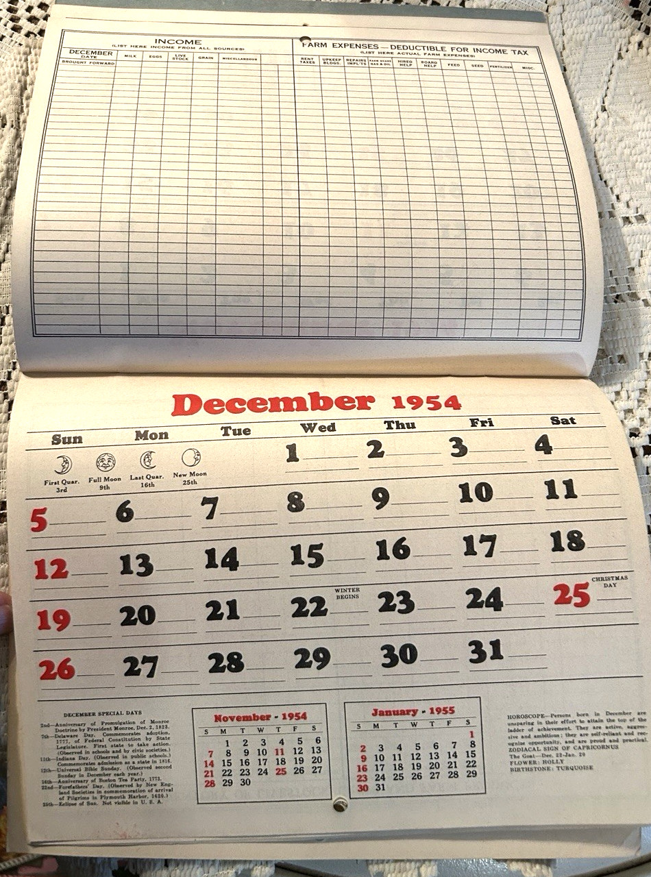 Crystal Ice & Cold Storage Co Kenton & La Rue Ohio 1954 Calendar